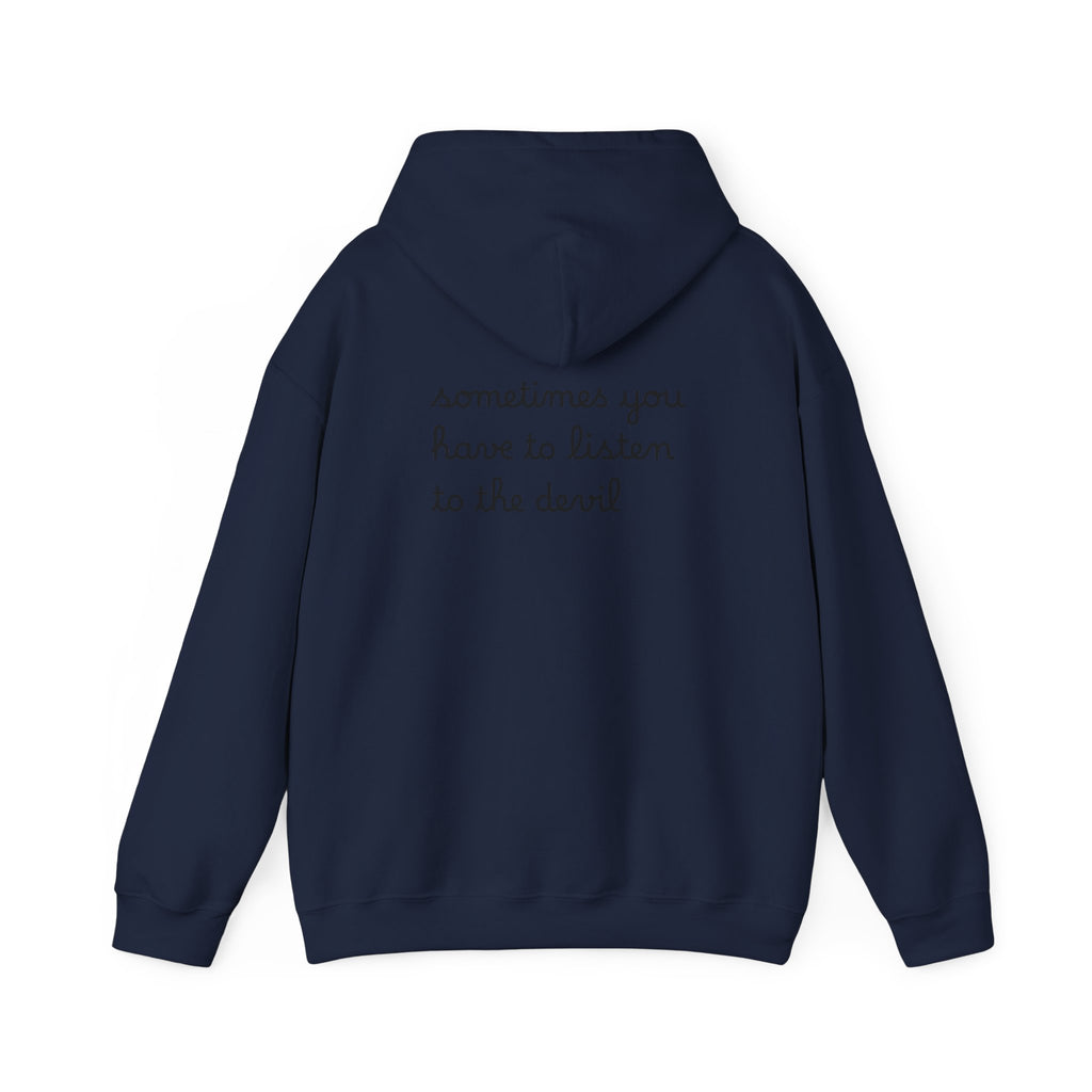 Unisex Heavy Blend™ Hooded Sweatshirt - Listen to the Devil Graphic Hoodie, Cozy Streetwear, Gift for Music Lovers
