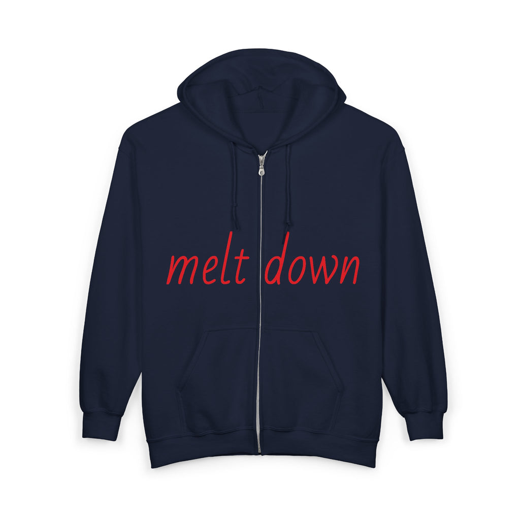 Unisex Heavy Blend Zip Hoodie: 'Melt Down' Funny Sweatshirt, Comfortable Jacket, Gift for Friends, Humor Apparel, Casual Wear