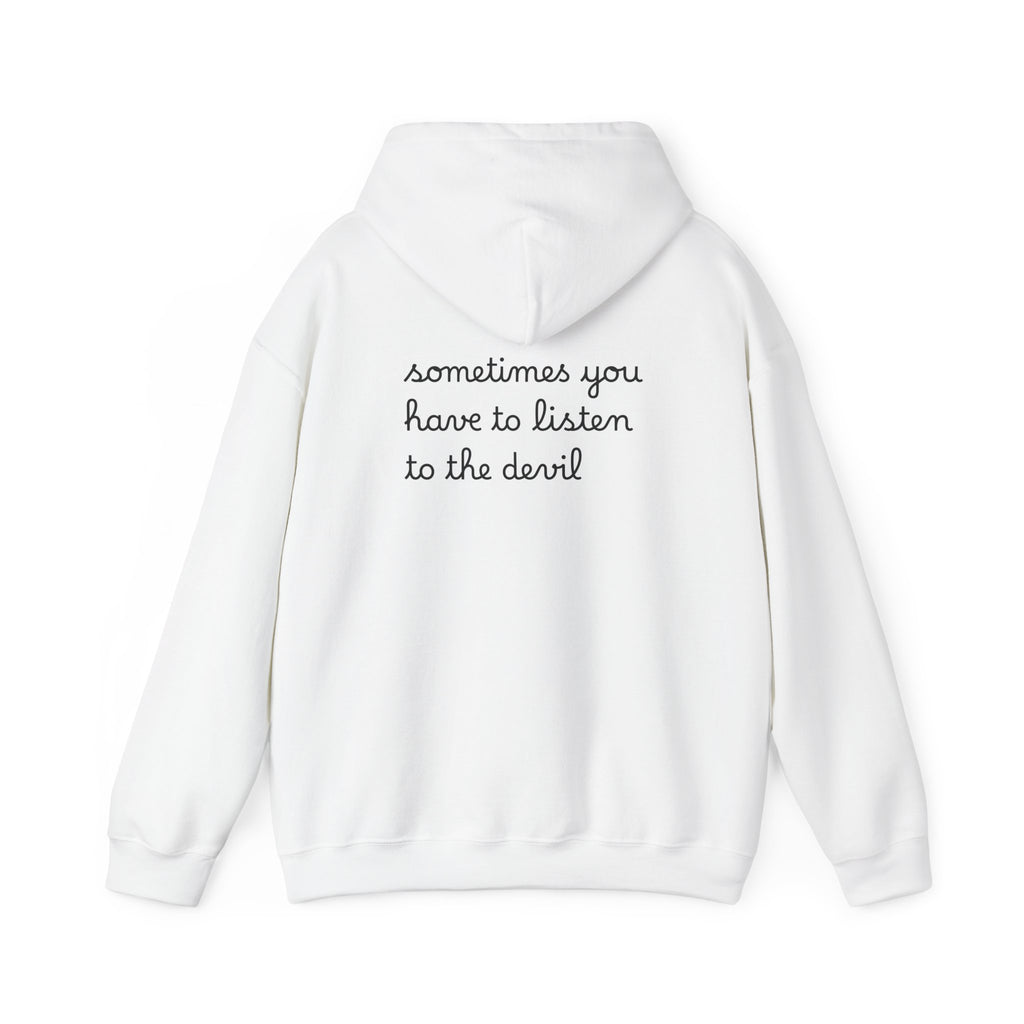 Unisex Heavy Blend™ Hooded Sweatshirt - Listen to the Devil Graphic Hoodie, Cozy Streetwear, Gift for Music Lovers