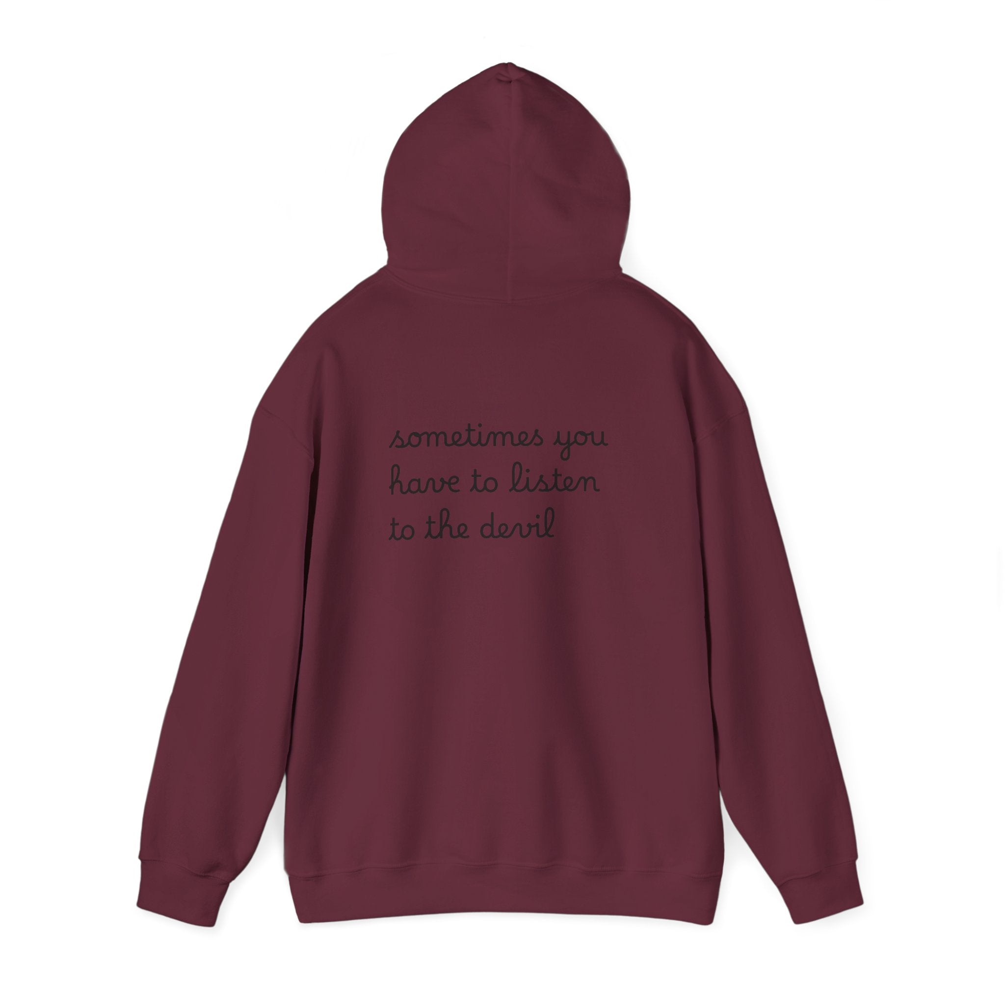 Unisex Heavy Blend™ Hooded Sweatshirt - Listen to the Devil Graphic Hoodie, Cozy Streetwear, Gift for Music Lovers