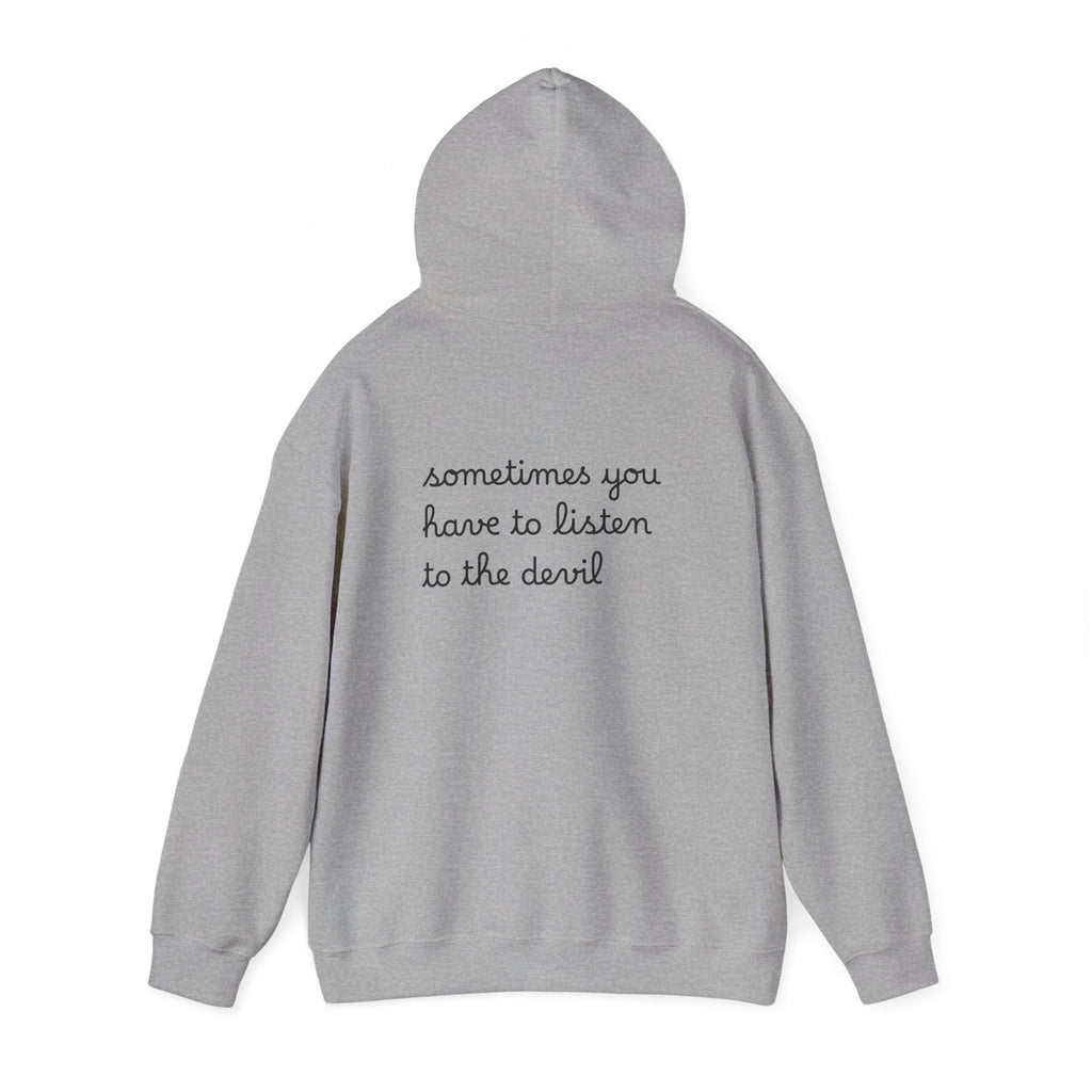 Unisex Heavy Blend™ Hooded Sweatshirt - Listen to the Devil Graphic Hoodie, Cozy Streetwear, Gift for Music Lovers