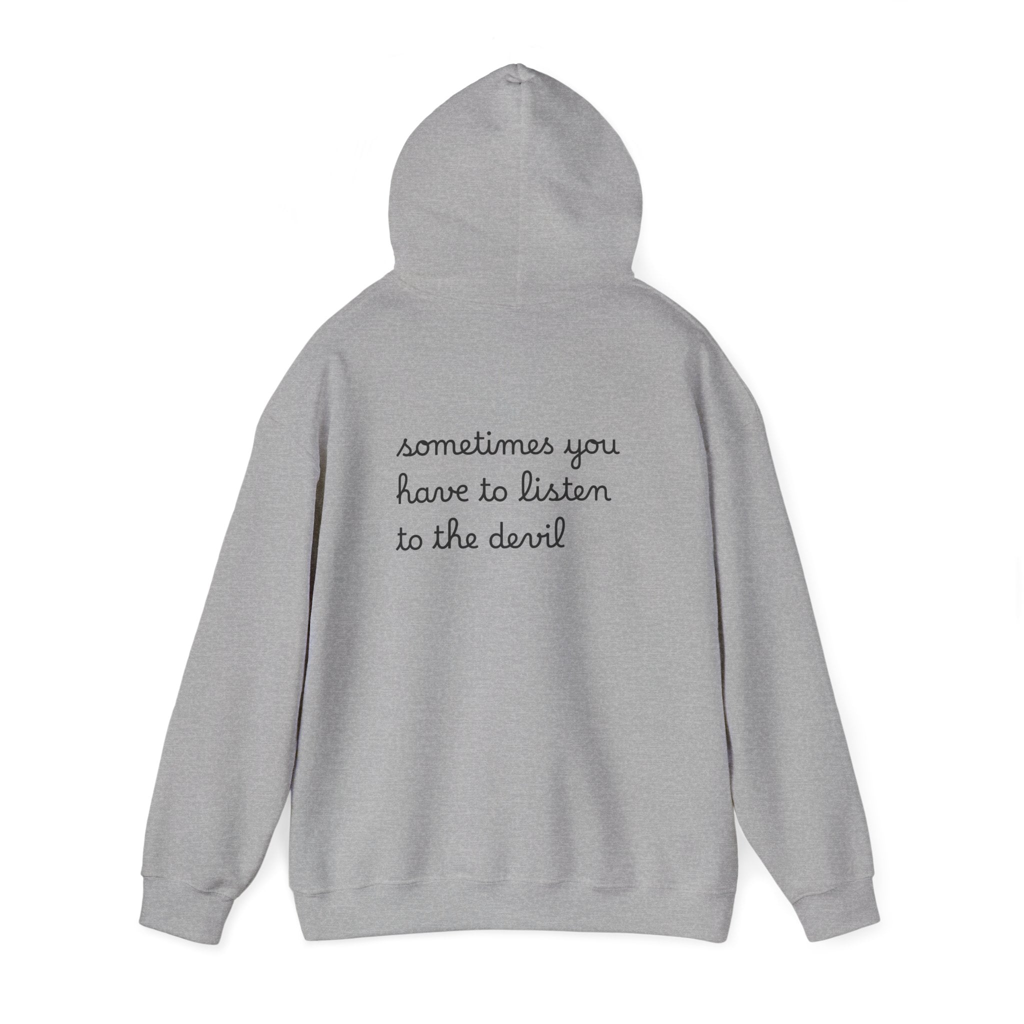 Unisex Heavy Blend™ Hooded Sweatshirt - Listen to the Devil Graphic Hoodie, Cozy Streetwear, Gift for Music Lovers