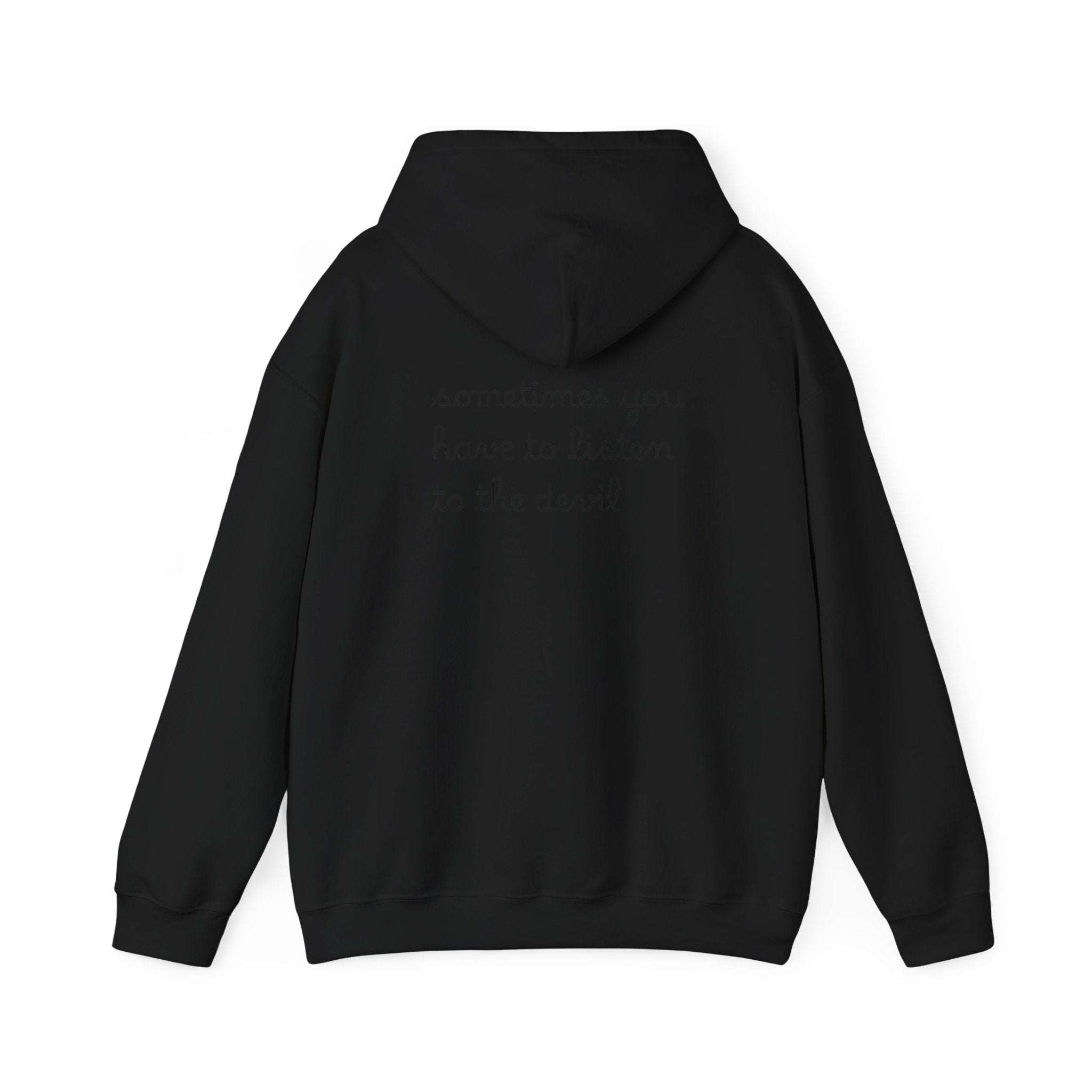 Unisex Heavy Blend™ Hooded Sweatshirt - Listen to the Devil Graphic Hoodie, Cozy Streetwear, Gift for Music Lovers