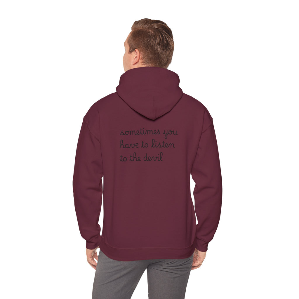 Unisex Heavy Blend™ Hooded Sweatshirt - Listen to the Devil Graphic Hoodie, Cozy Streetwear, Gift for Music Lovers