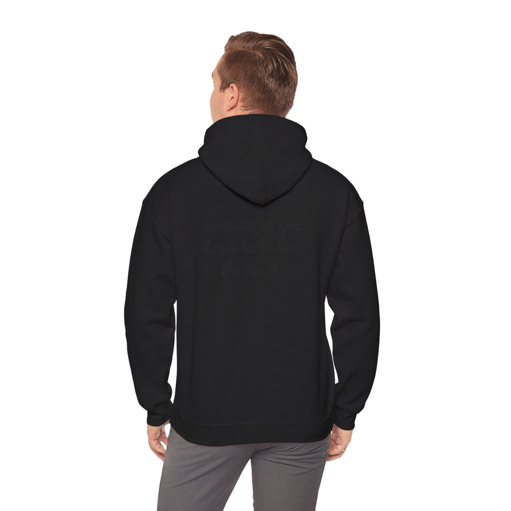 Unisex Heavy Blend™ Hooded Sweatshirt - Listen to the Devil Graphic Hoodie, Cozy Streetwear, Gift for Music Lovers
