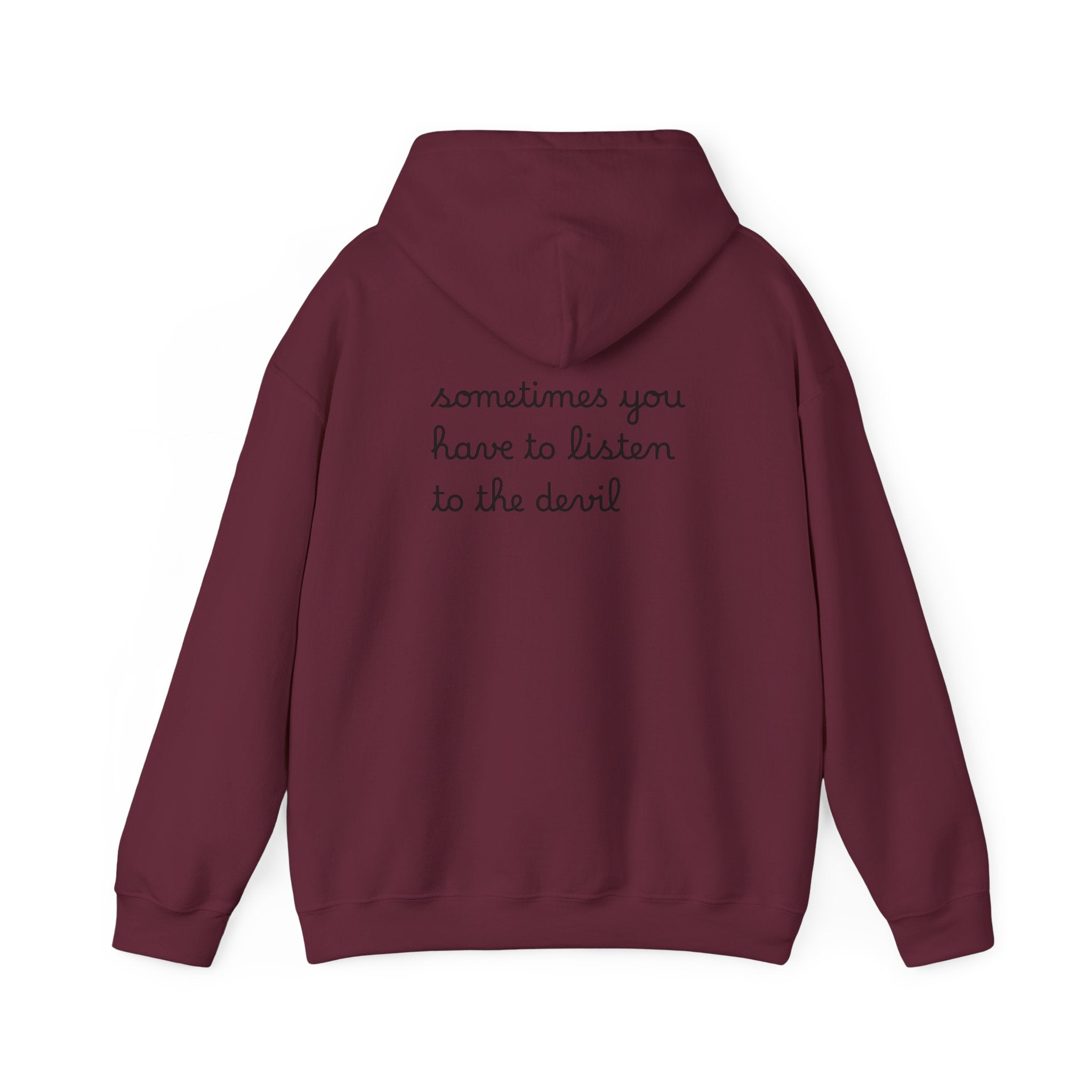 Unisex Heavy Blend™ Hooded Sweatshirt - Listen to the Devil Graphic Hoodie, Cozy Streetwear, Gift for Music Lovers