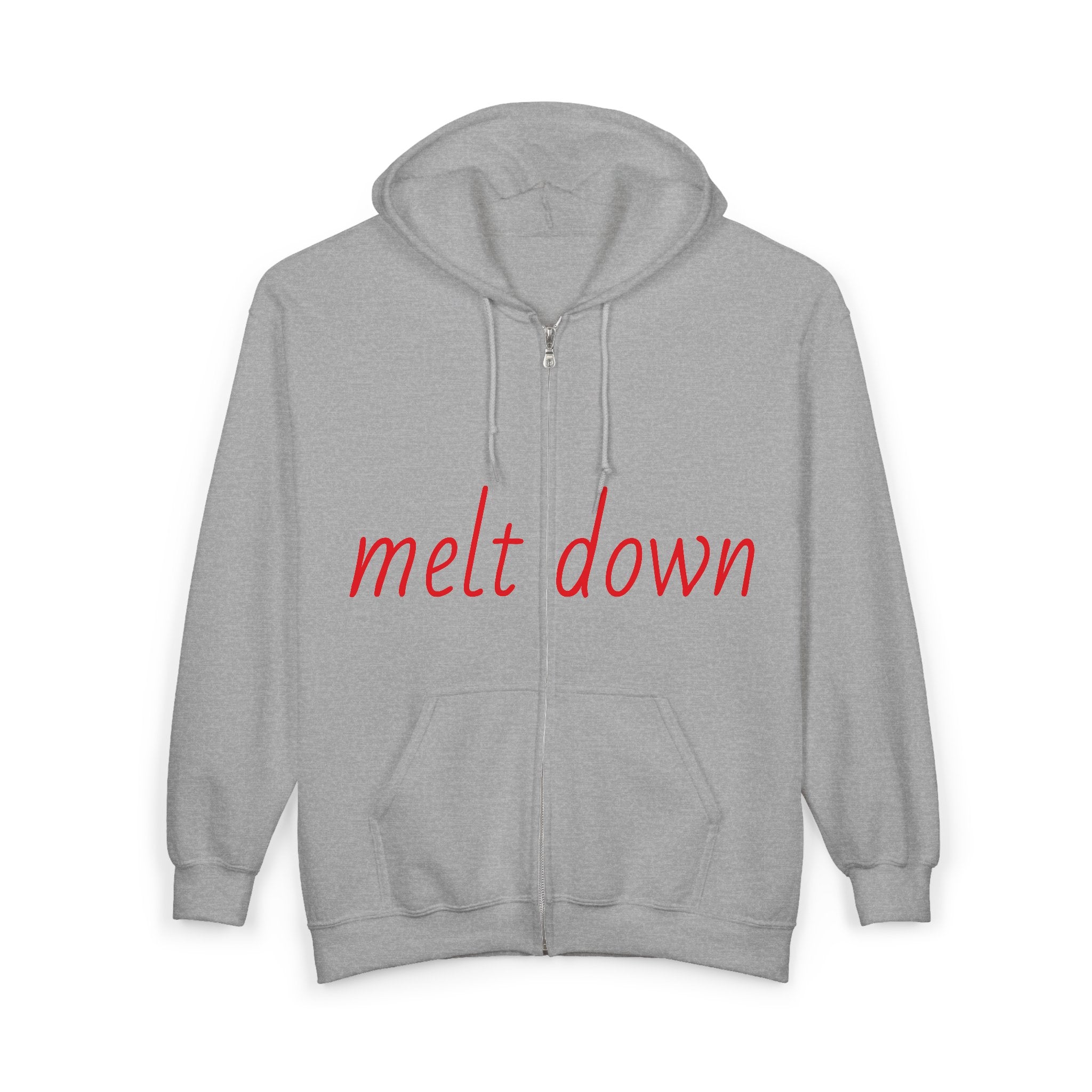 Unisex Heavy Blend Zip Hoodie: 'Melt Down' Funny Sweatshirt, Comfortable Jacket, Gift for Friends, Humor Apparel, Casual Wear