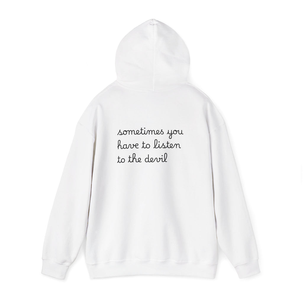 Unisex Heavy Blend™ Hooded Sweatshirt - Listen to the Devil Graphic Hoodie, Cozy Streetwear, Gift for Music Lovers