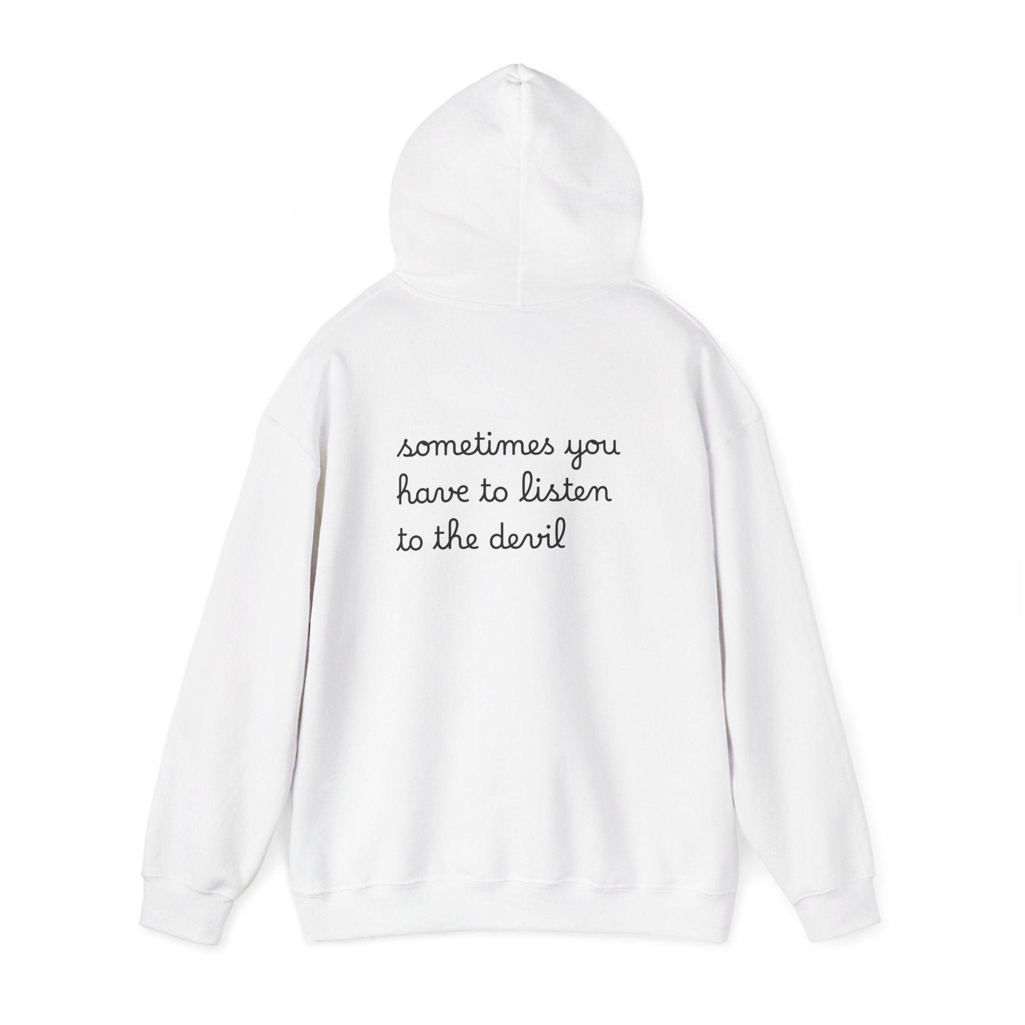 Unisex Heavy Blend™ Hooded Sweatshirt - Listen to the Devil Graphic Hoodie, Cozy Streetwear, Gift for Music Lovers