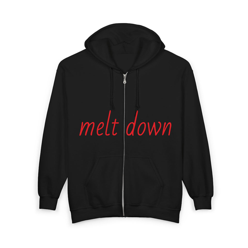 Unisex Heavy Blend Zip Hoodie: 'Melt Down' Funny Sweatshirt, Comfortable Jacket, Gift for Friends, Humor Apparel, Casual Wear