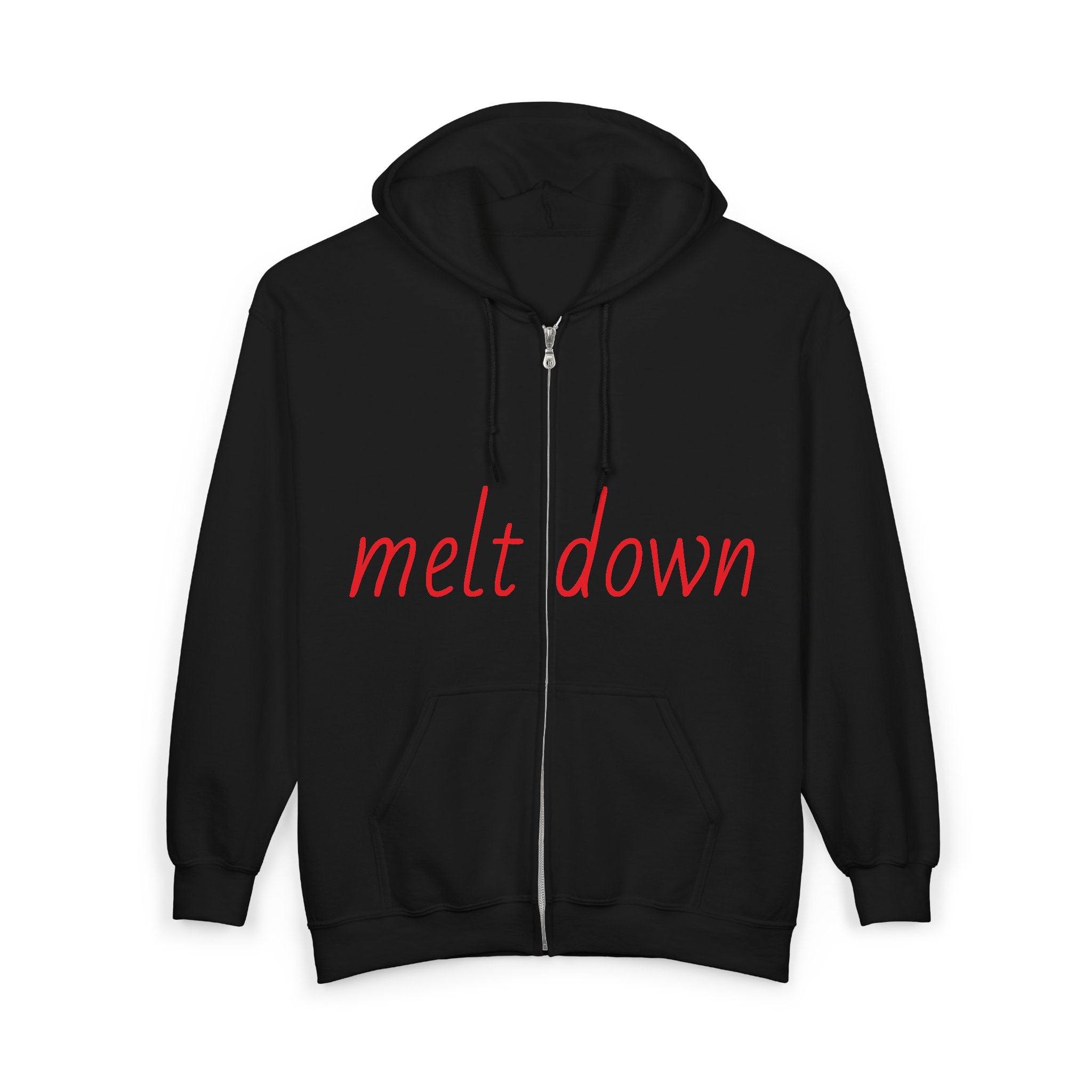Unisex Heavy Blend Zip Hoodie: 'Melt Down' Funny Sweatshirt, Comfortable Jacket, Gift for Friends, Humor Apparel, Casual Wear